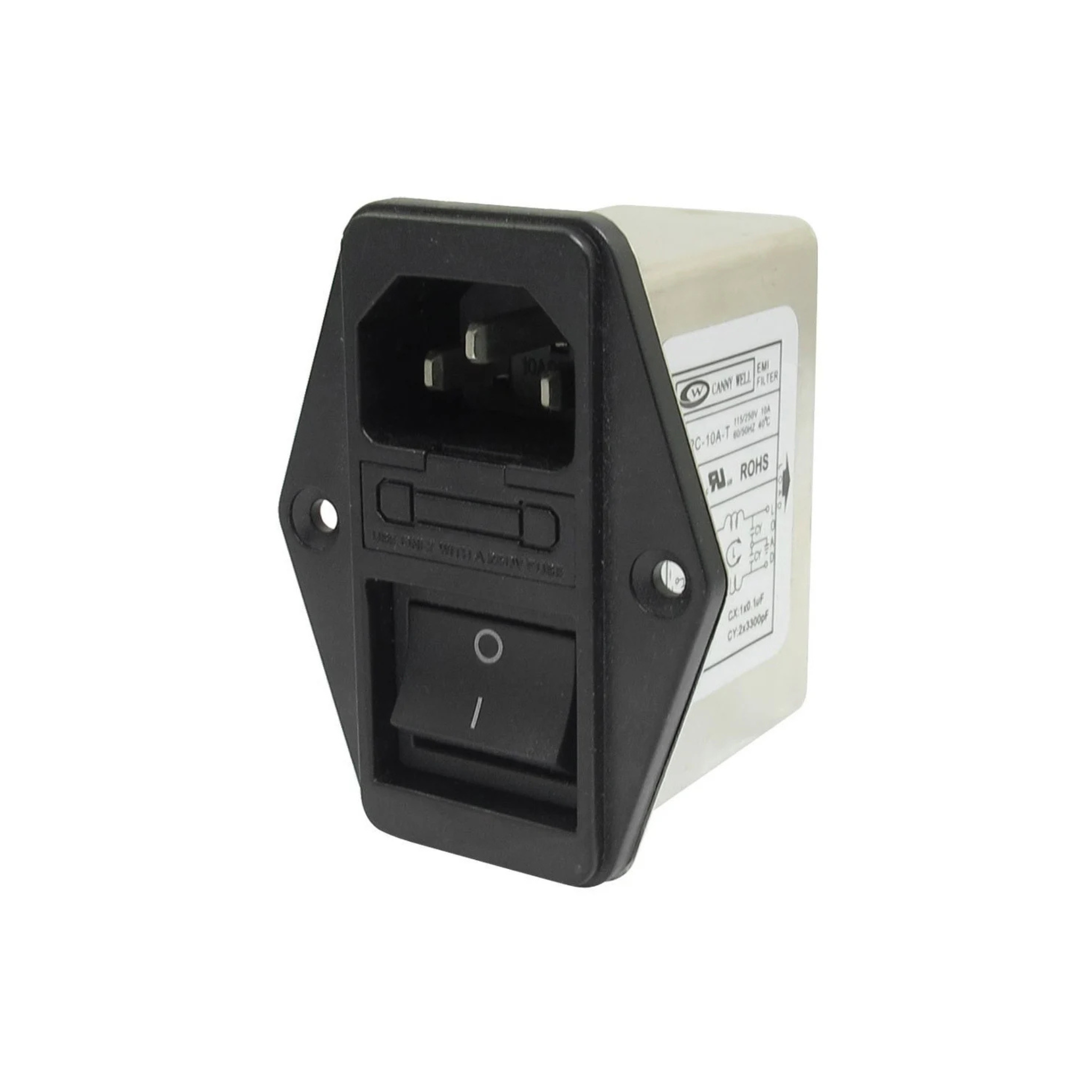 Switched IEC Socket with EMI Filter and Fuse Holder