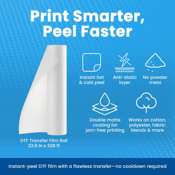 Premium DTF Film & DTF Powder Bundle – 23.6" × 328 ft Premium Instant Peel Film Roll + 2.2 lbs DTF Powder