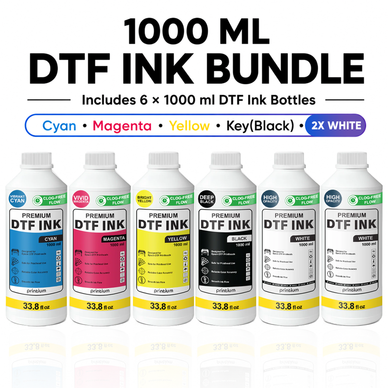Premium DTF Ink Bundle - 6×1000 ml (33.8 fl oz), CMYKWW