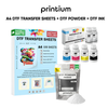 Premium DTF Printing Supply Bundle (Medium) – 100-pack A4 DTF Sheets + 2.2 lbs DTF Powder + 6 × 250ml CMYKWW DTF Ink Set